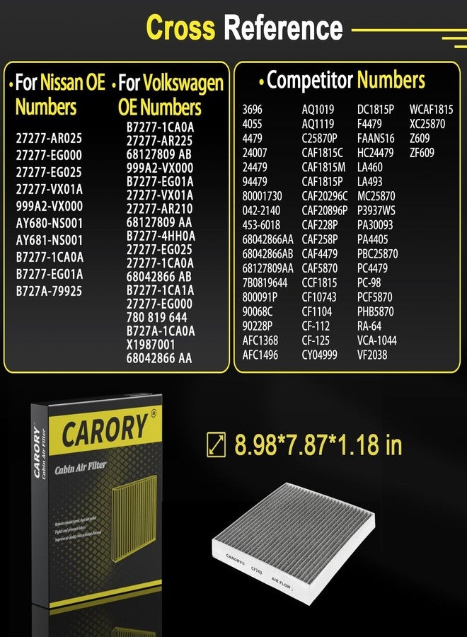 Carory Cabin Air Filter w/Activated Carbon for Nissan, INFINITI, Chrysler, Dodge, VW Select Models - Armada, Frontier, GT-R, Titan, Titan XD, Town & Country, Grand Caravan, Q50, QX80, QX60, Routan, and More - Image 3